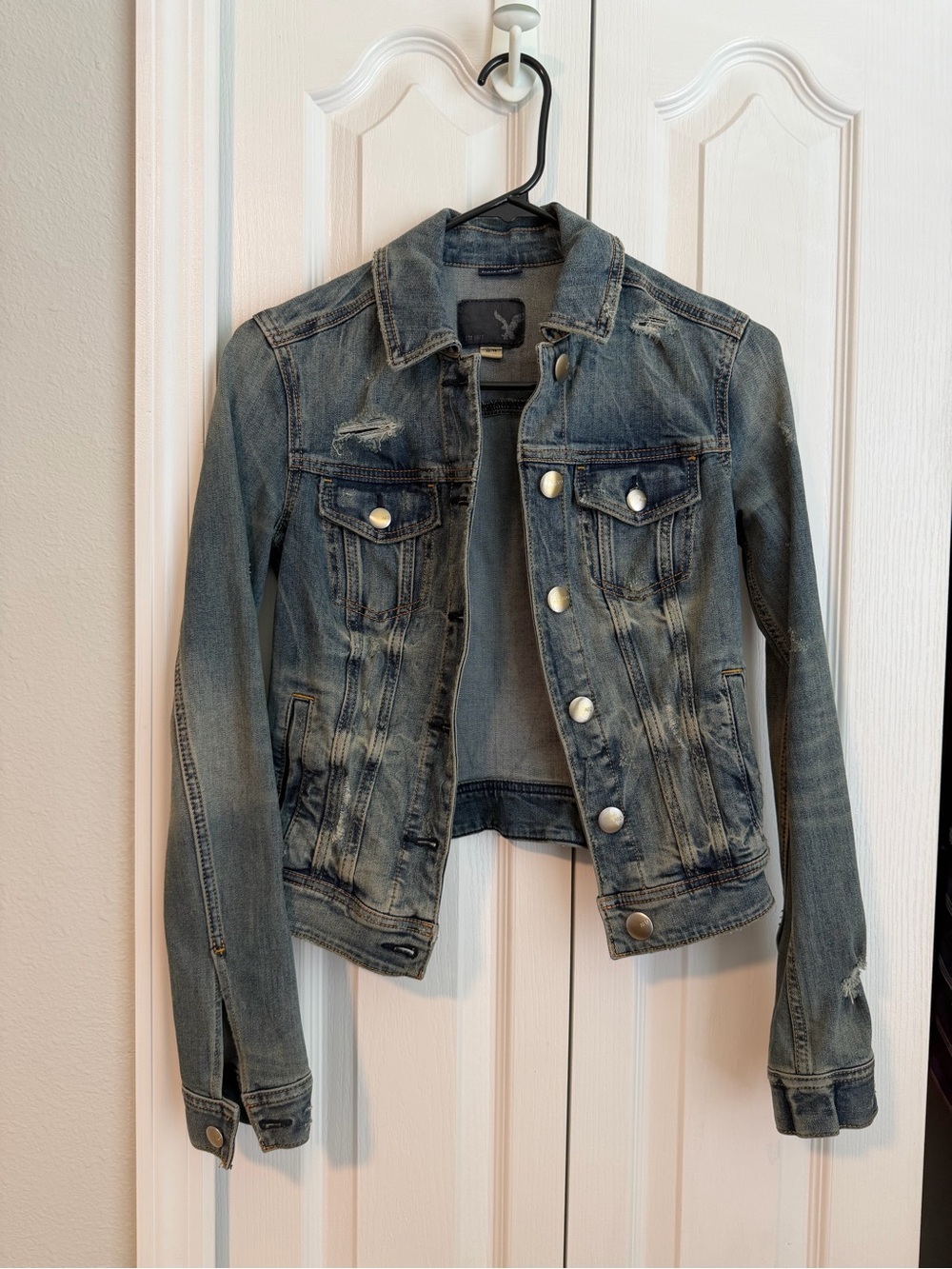 American Eagle Outfitters Faded Blue Distressed Jean Jacket